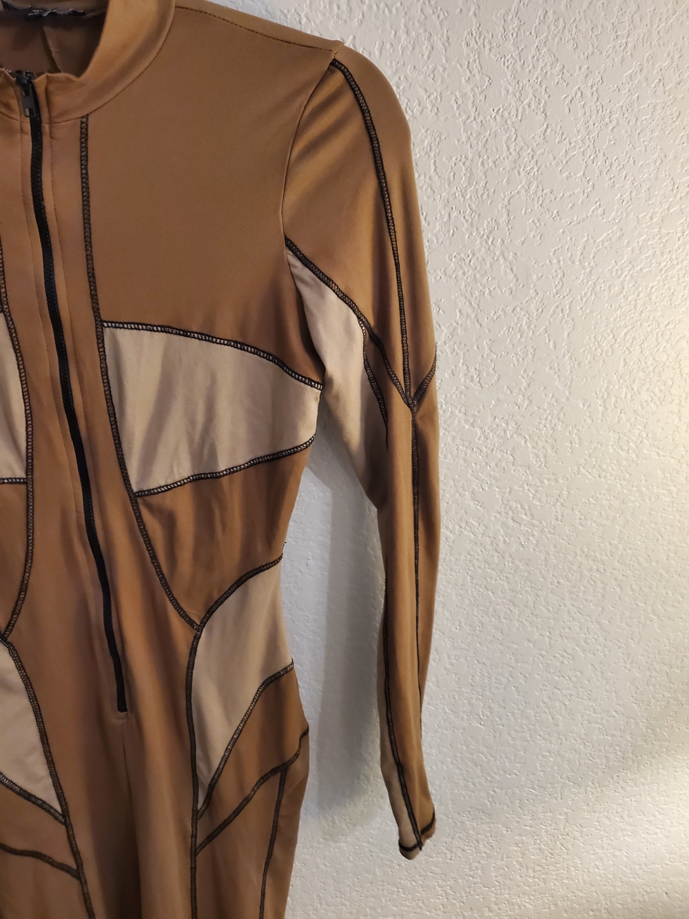 Fashion Nova Tan and Cream Long-Sleeve Jumpsuit - Picture 9 of 12
